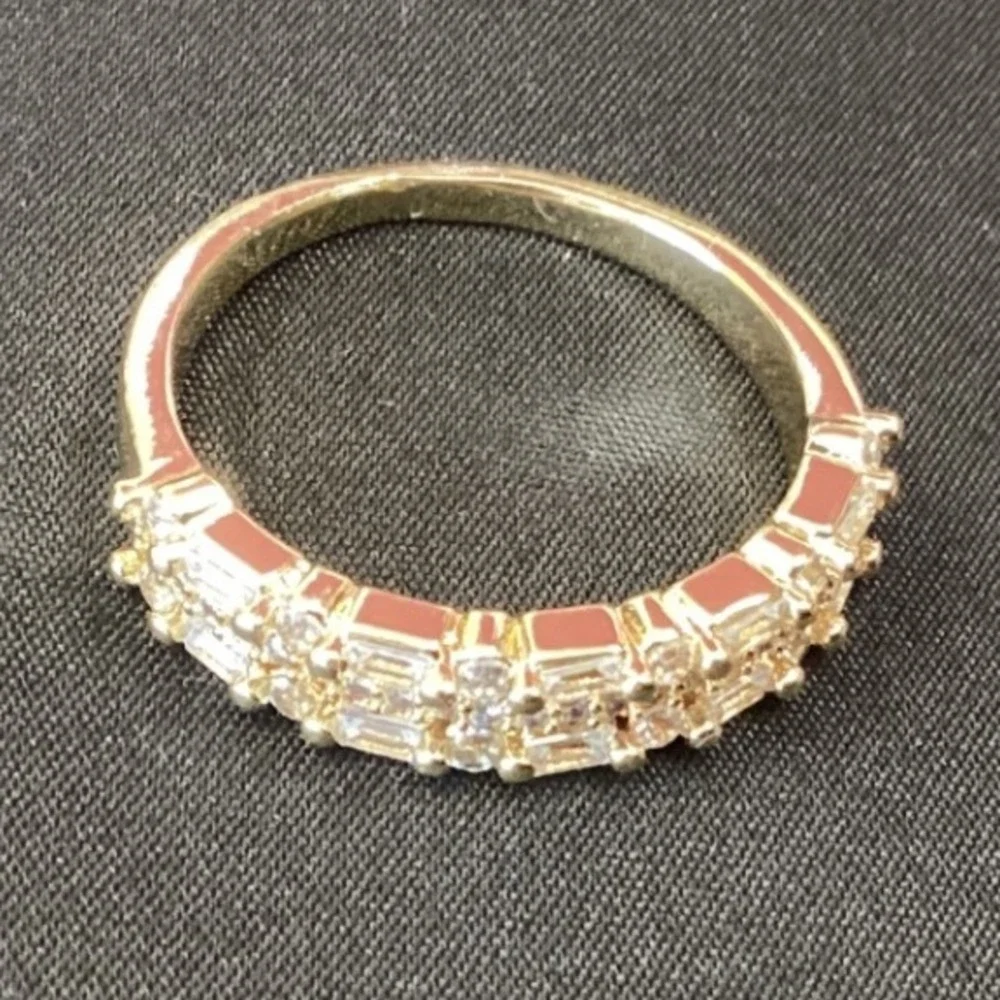 Eternity Band Ring Baguette Round Cut Gold Tone Statement Ring - Picture 2 of 8